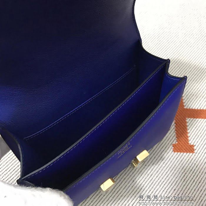 HERMES愛馬仕 H空姐包 進口原廠EP皮 頂級蜜蠟製作 街拍必備單品 電光蘭金銀 單肩斜挎包  Ama1570